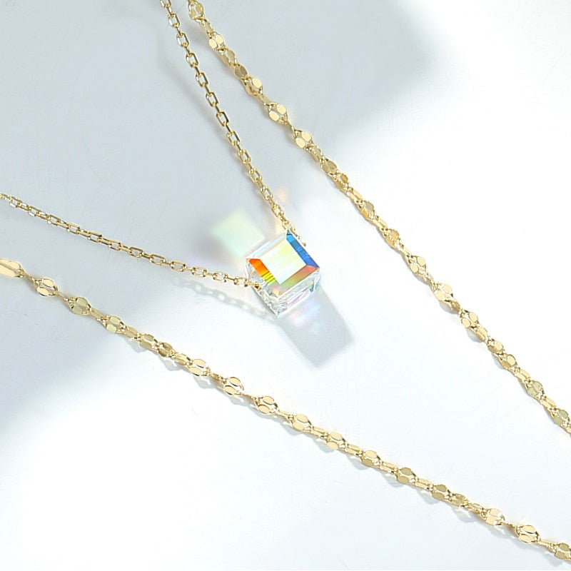 Trendy ORIGINALLY Y Necklaces Double Chain Crystals from Swarovski Long Pendants Gold Color Chain For Women Wedding Chic Gift