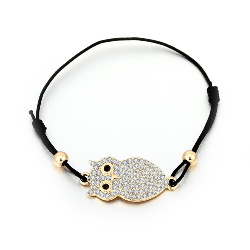 Trendy Owl Bracelet Gold Silver Color Crystal Pendant Adjustable Elastic Rope Chain Bracelets For Woman Jewelry Gift New