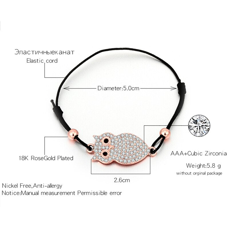 Trendy Owl Bracelet Gold Silver Color Crystal Pendant Adjustable Elastic Rope Chain Bracelets For Woman Jewelry Gift New