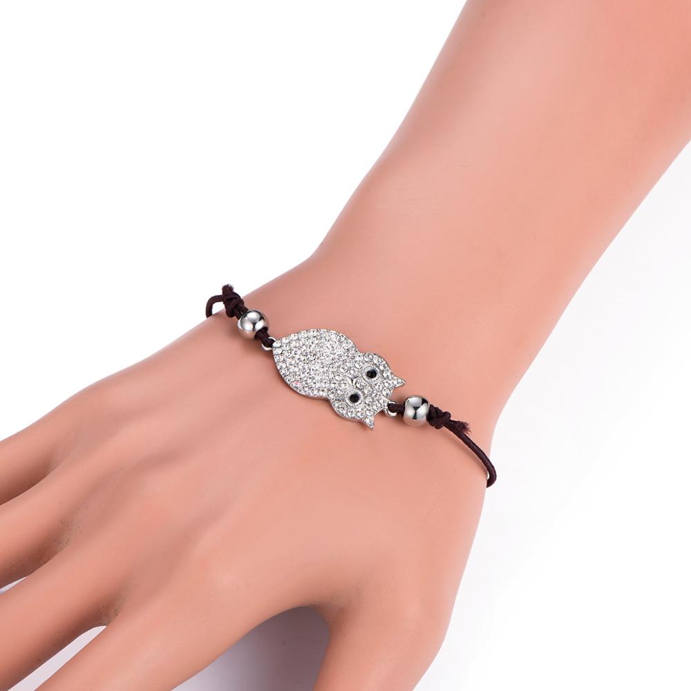 Trendy Owl Bracelet Gold Silver Color Crystal Pendant Adjustable Elastic Rope Chain Bracelets For Woman Jewelry Gift New