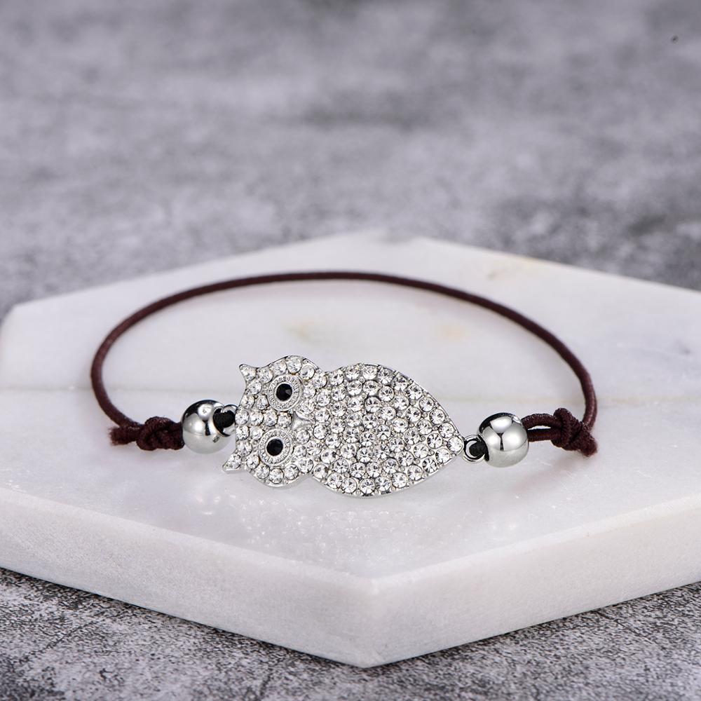 Trendy Owl Bracelet Gold Silver Color Crystal Pendant Adjustable Elastic Rope Chain Bracelets For Woman Jewelry Gift New