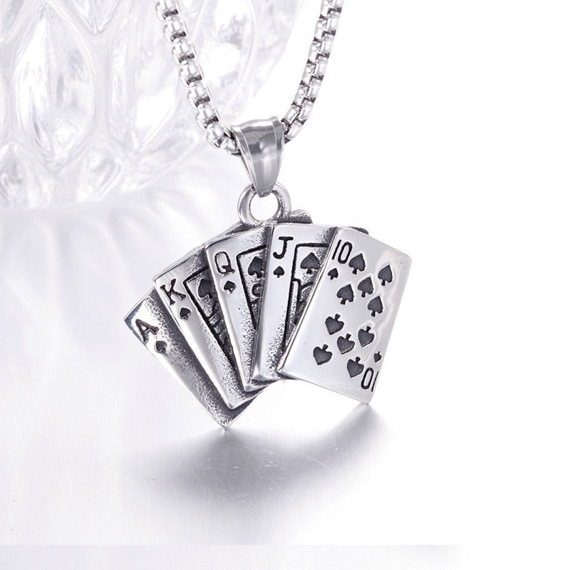 Trendy Playing Card Shape Pendant Necklace Men's Necklace Metal Sliding Pendant Punk Necklace Accessories Party Jewelry