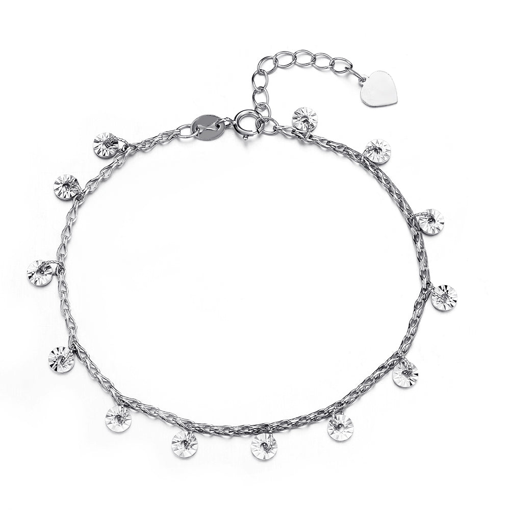 Trendy Pure Real 925 Sterling Silver Bracelets For Women Girls Ladies Drop Round Coin Pendant Link Chain Bracelet SW BA021