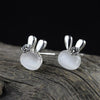 Trendy Rabbit Design Opal Jade Stud Earrings 100% 925 Sterling Silver Earrings For Women Animal Punk Flower Fine Jewelry SE55