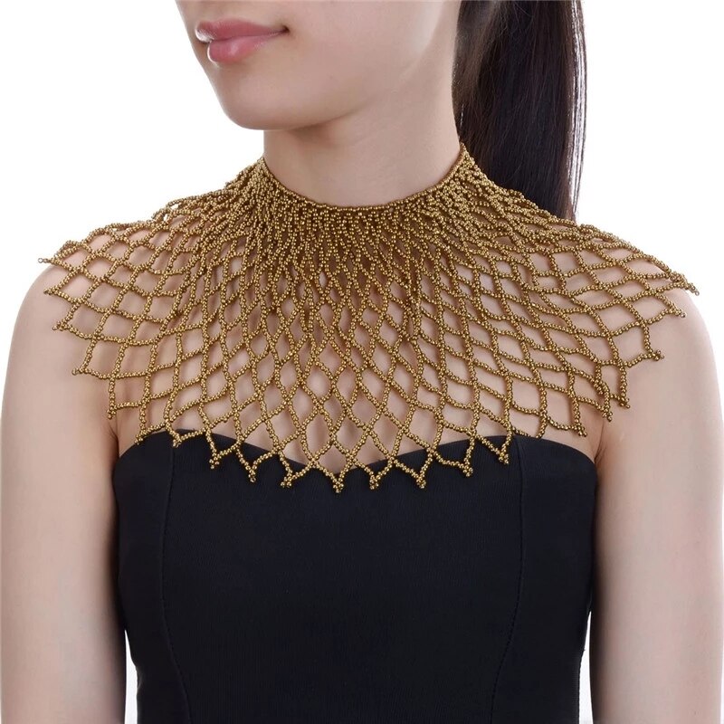 Trendy Resin Beads Statement Necklaces 2021 Layered Beaded Necklaces Women Sexy Shoulder Cape Body Jewelry Handmande UKEN