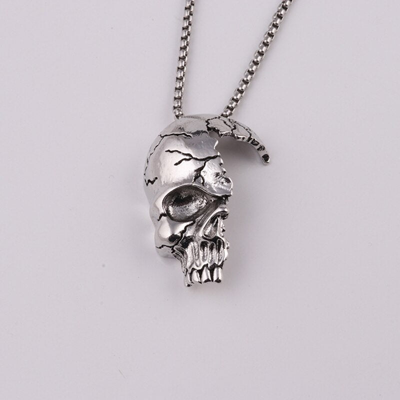 Trendy Retro Half Skull Necklace Silver Alloy Skeleton Pendant Vintage Gothic Jewelry Choker Pendants bronze Necklaces for Gift