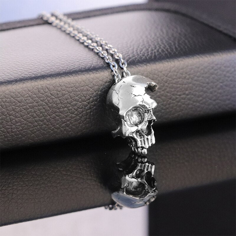 Trendy Retro Half Skull Necklace Silver Alloy Skeleton Pendant Vintage Gothic Jewelry Choker Pendants bronze Necklaces for Gift