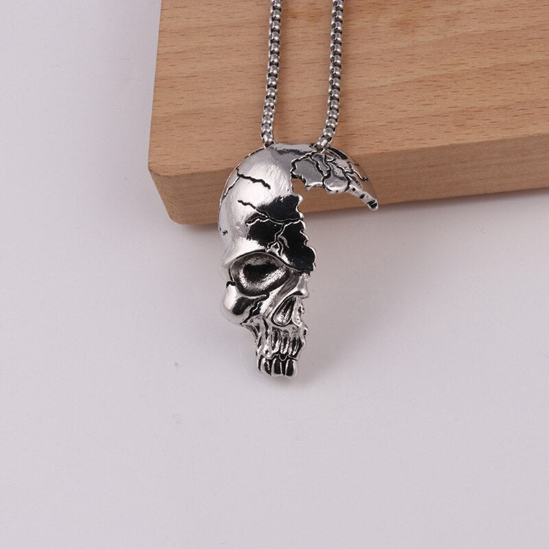 Trendy Retro Half Skull Necklace Silver Alloy Skeleton Pendant Vintage Gothic Jewelry Choker Pendants bronze Necklaces for Gift