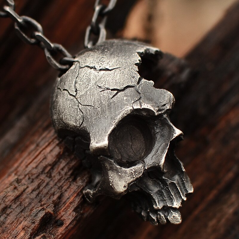 Trendy Retro Half Skull Necklace Silver Alloy Skeleton Pendant Vintage Gothic Jewelry Choker Pendants bronze Necklaces for Gift