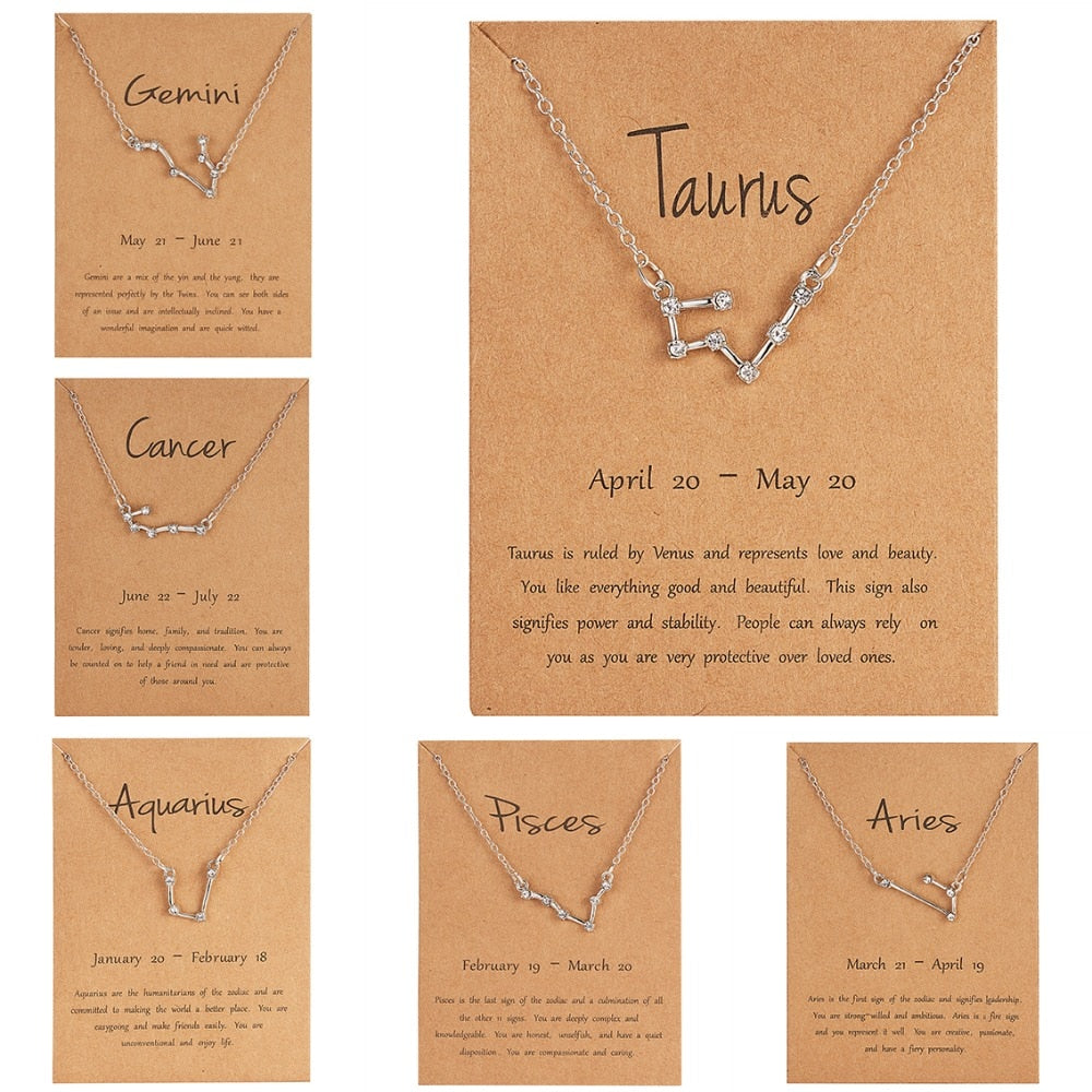 Trendy Shiny Crystal Star Zodiac Sign 12 Constellation Pendent Necklaces Female Elegant Silver Color Choker Necklaces Jewelry