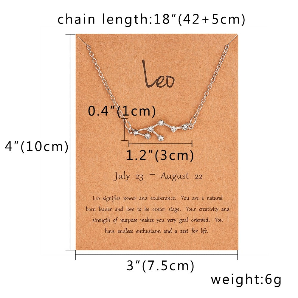 Trendy Shiny Crystal Star Zodiac Sign 12 Constellation Pendent Necklaces Female Elegant Silver Color Choker Necklaces Jewelry
