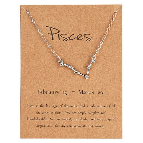 Trendy Shiny Crystal Star Zodiac Sign 12 Constellation Pendent Necklaces Female Elegant Silver Color Choker Necklaces Jewelry