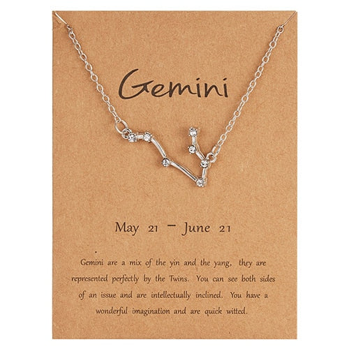 Trendy Shiny Crystal Star Zodiac Sign 12 Constellation Pendent Necklaces Female Elegant Silver Color Choker Necklaces Jewelry