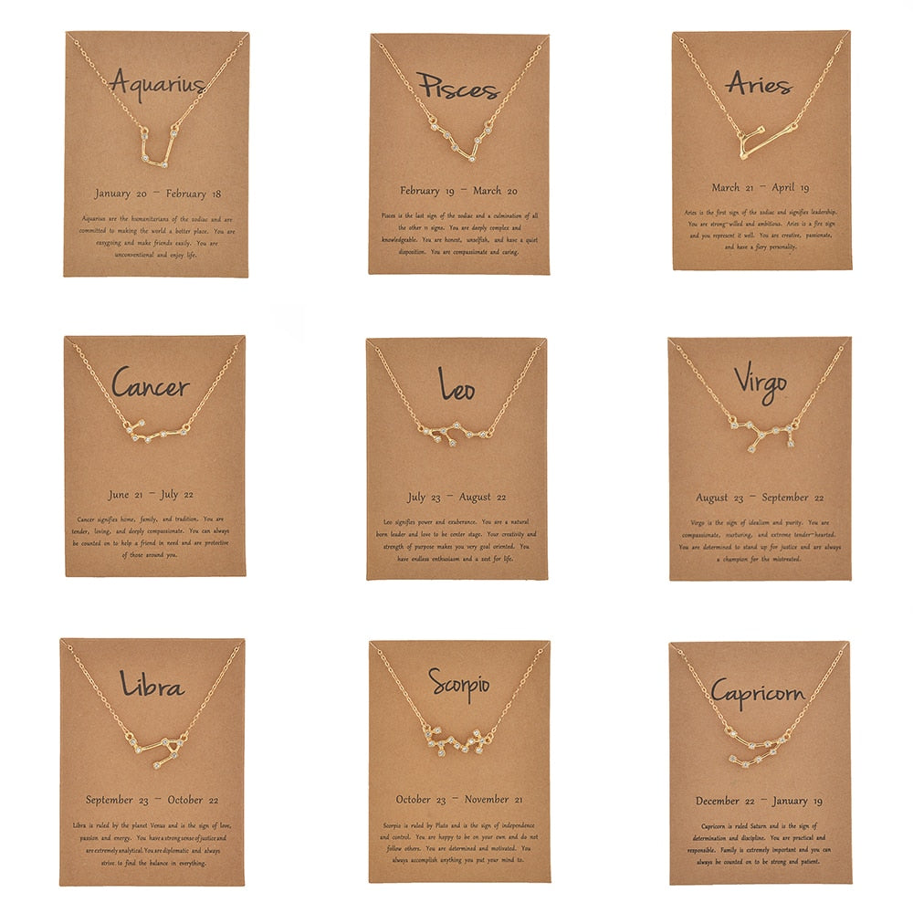 Trendy Shiny Crystal Star Zodiac Sign 12 Constellation Pendent Necklaces Female Elegant Silver Color Choker Necklaces Jewelry