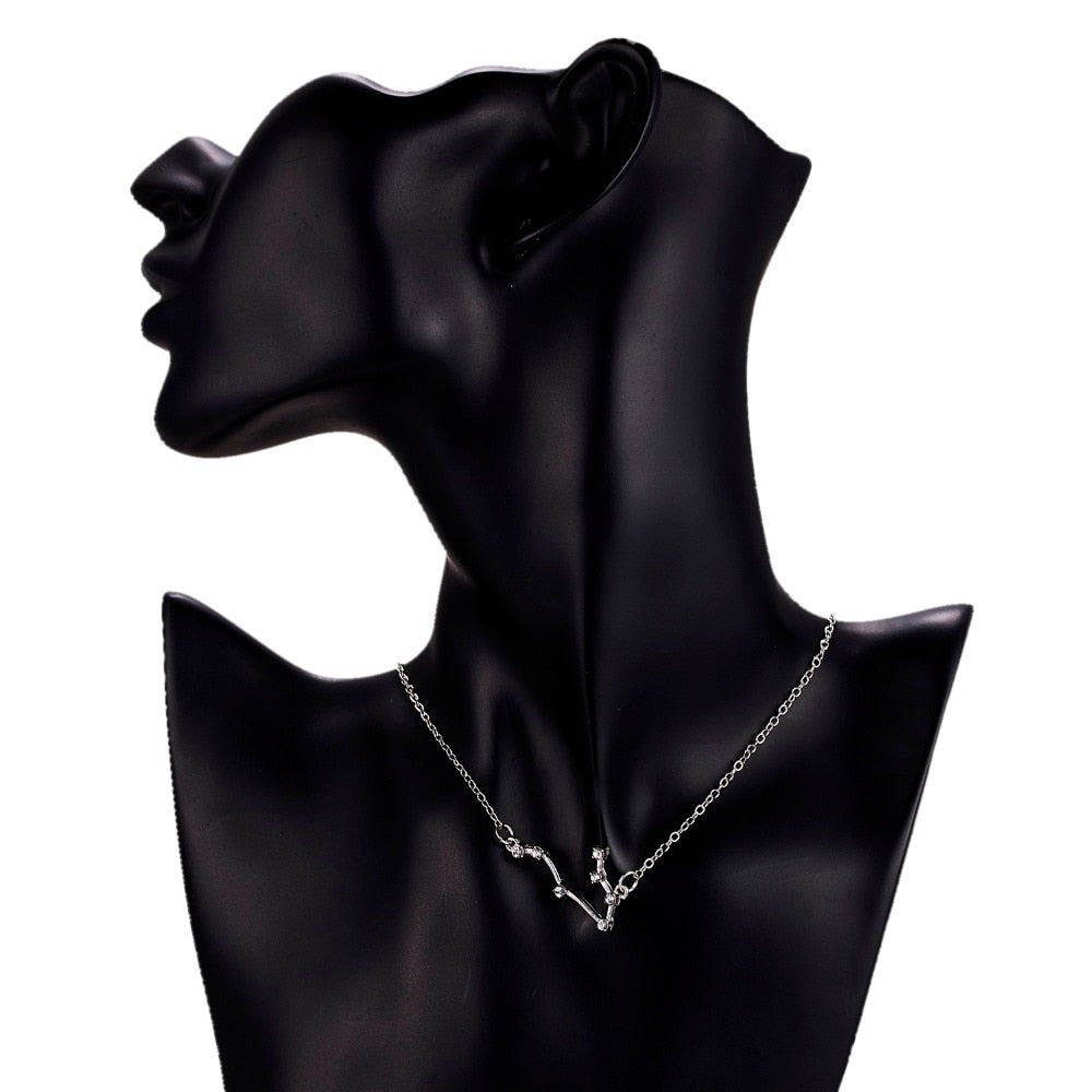 Trendy Shiny Crystal Star Zodiac Sign 12 Constellation Pendent Necklaces Female Elegant Silver Color Choker Necklaces Jewelry