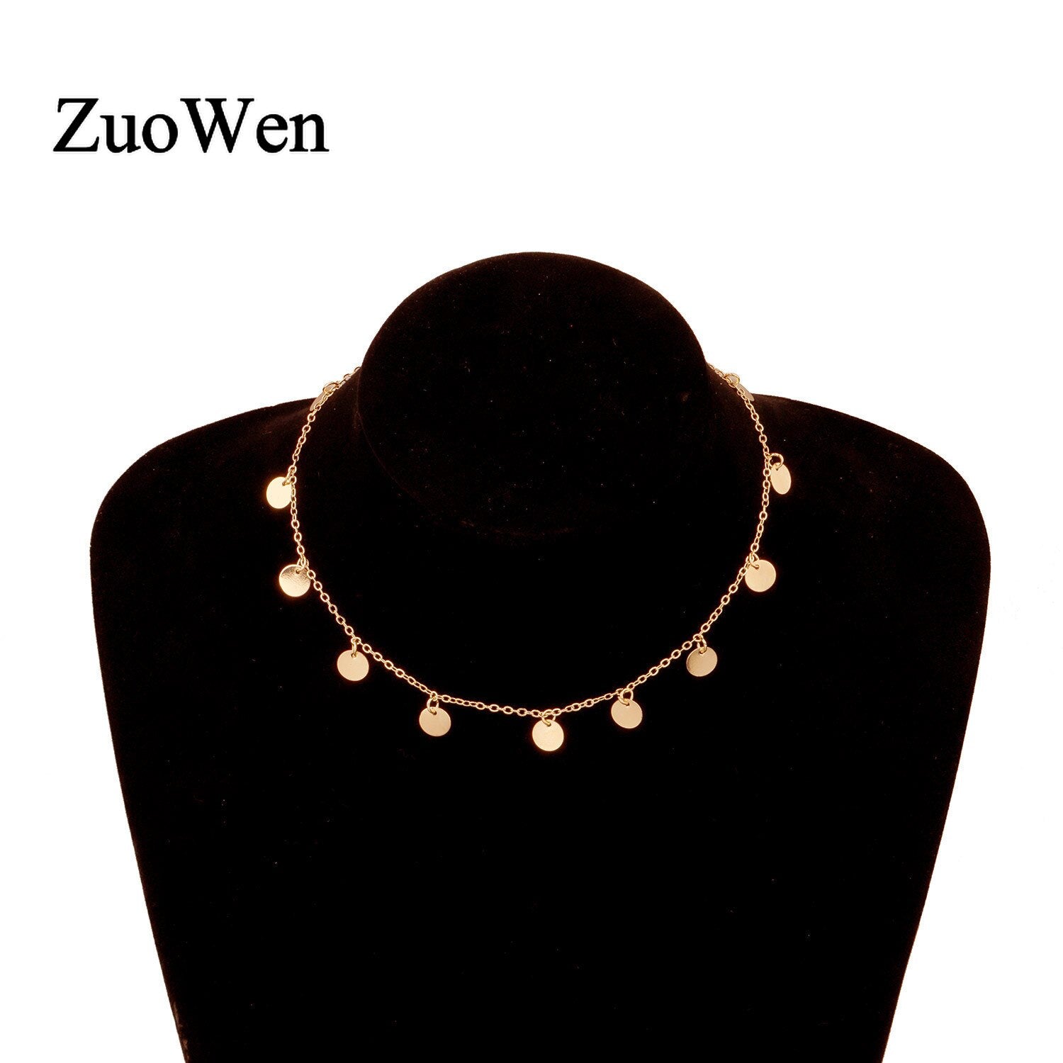 Trendy Shiny Gold Color Sequins Coin Tassel Pendant Women Choker Necklace Ladies Short Chain Collares Necklace Jewelry Gift