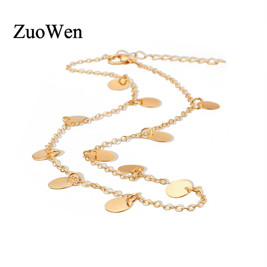 Trendy Shiny Gold Color Sequins Coin Tassel Pendant Women Choker Necklace Ladies Short Chain Collares Necklace Jewelry Gift