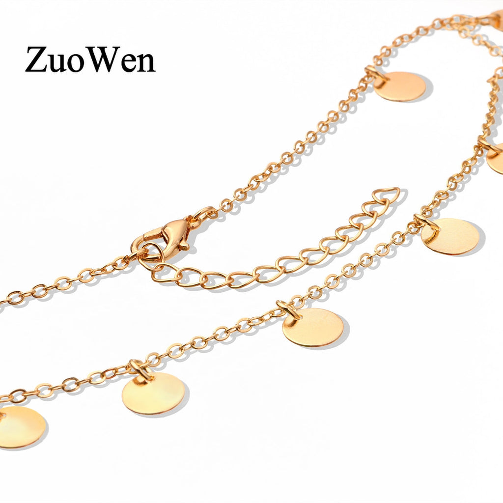 Trendy Shiny Gold Color Sequins Coin Tassel Pendant Women Choker Necklace Ladies Short Chain Collares Necklace Jewelry Gift