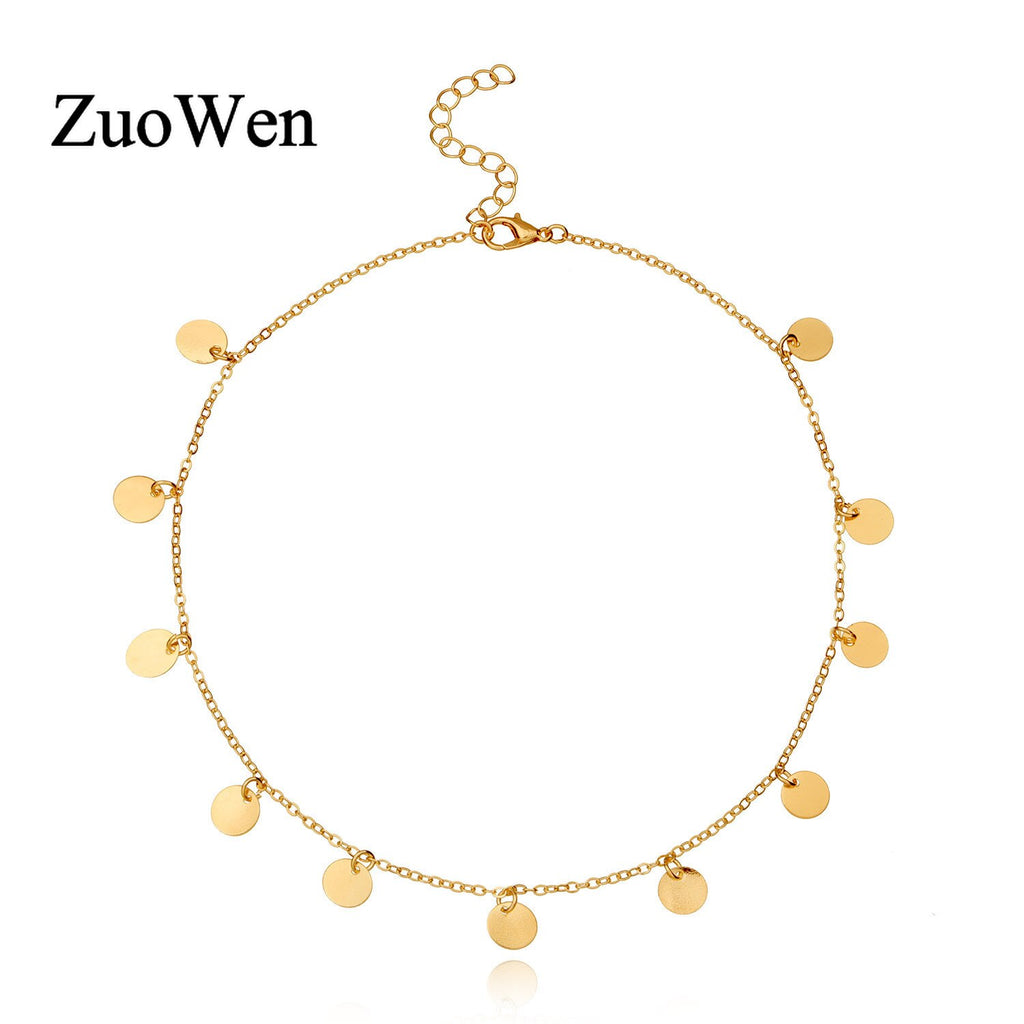 Trendy Shiny Gold Color Sequins Coin Tassel Pendant Women Choker Necklace Ladies Short Chain Collares Necklace Jewelry Gift
