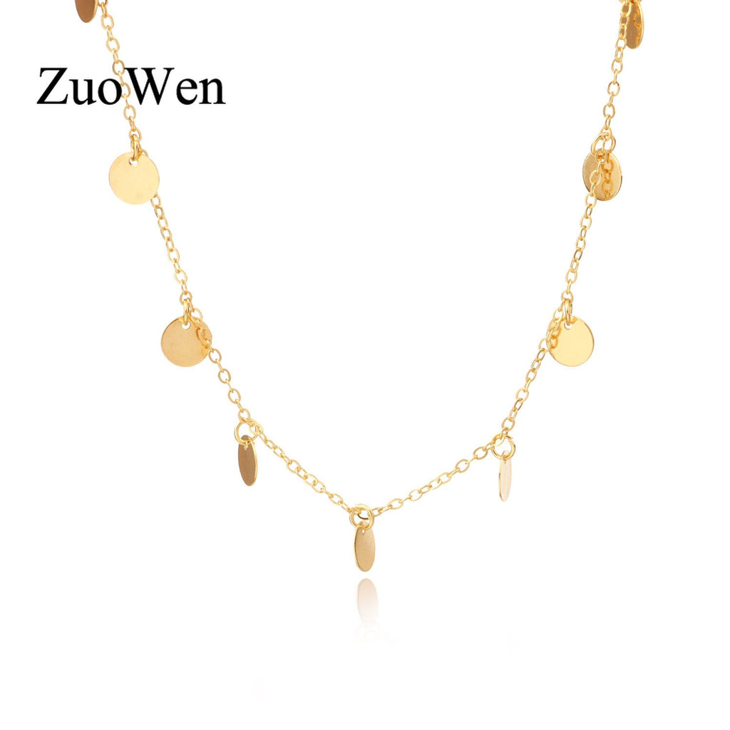 Trendy Shiny Gold Color Sequins Coin Tassel Pendant Women Choker Necklace Ladies Short Chain Collares Necklace Jewelry Gift