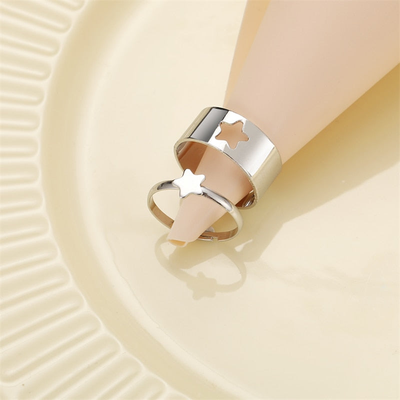 Trendy Silver Color Heart Butterfly Rings Set For Women Men Moon Star Dolphin Adjustable Open Finger Rings Set Party Jewelry