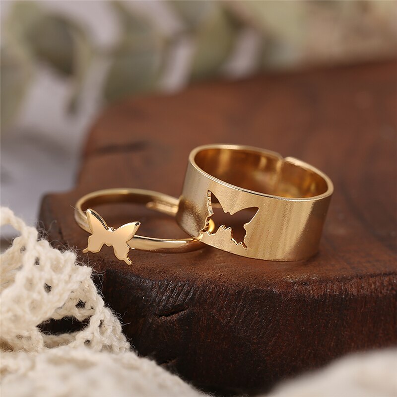Trendy Silver Color Heart Butterfly Rings Set For Women Men Moon Star Dolphin Adjustable Open Finger Rings Set Party Jewelry