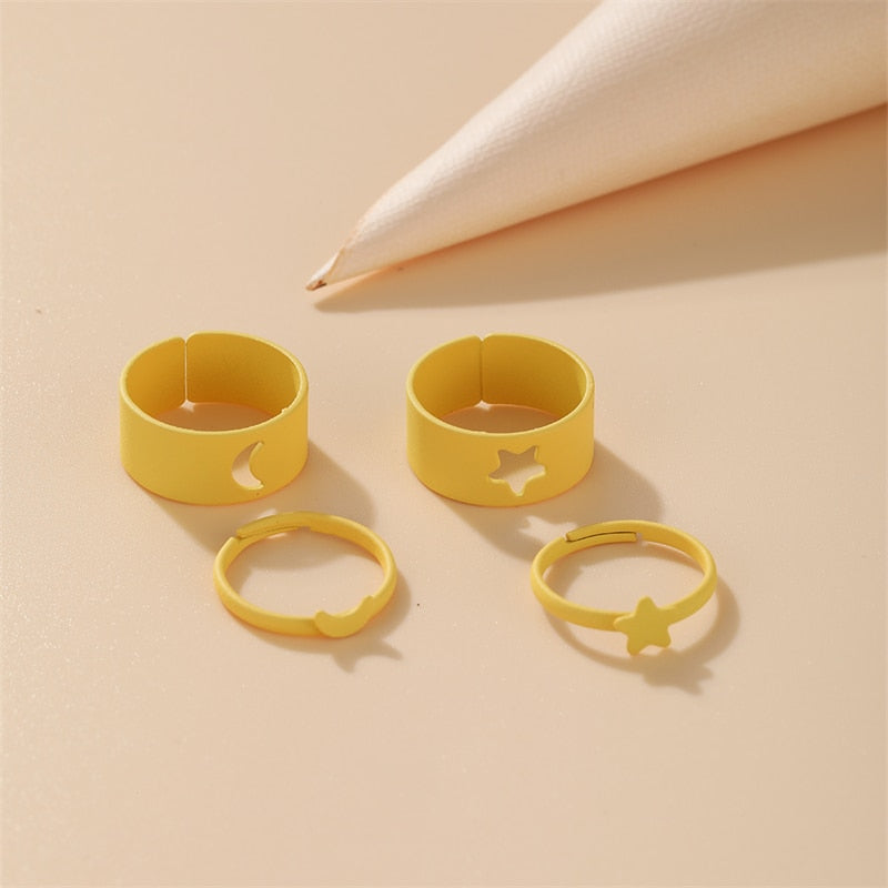 Trendy Silver Color Heart Butterfly Rings Set For Women Men Moon Star Dolphin Adjustable Open Finger Rings Set Party Jewelry