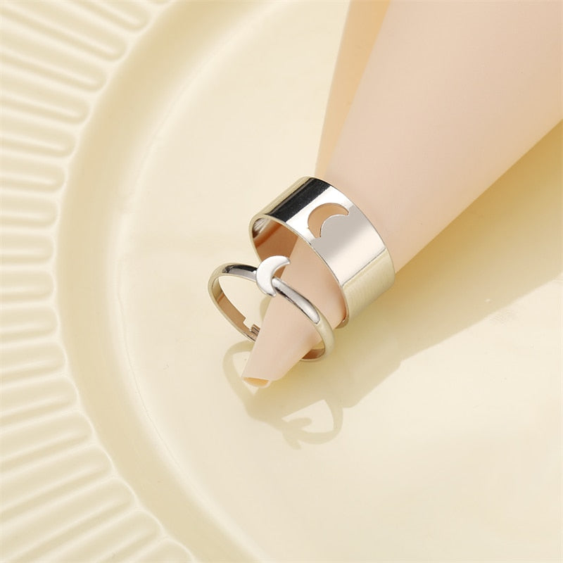 Trendy Silver Color Heart Butterfly Rings Set For Women Men Moon Star Dolphin Adjustable Open Finger Rings Set Party Jewelry