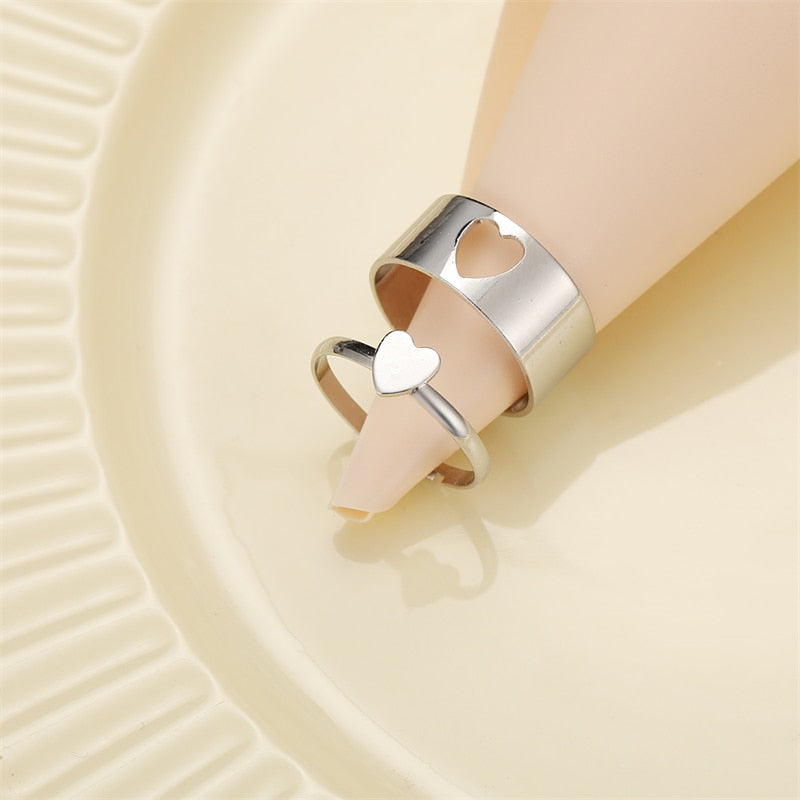 Trendy Silver Color Heart Butterfly Rings Set For Women Men Moon Star Dolphin Adjustable Open Finger Rings Set Party Jewelry