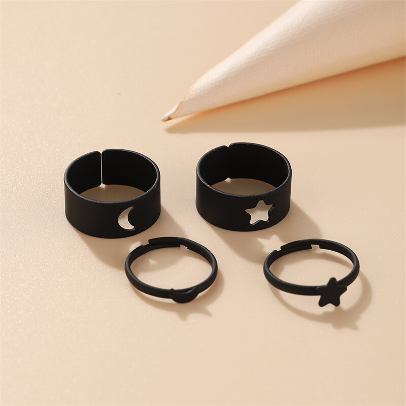 Trendy Silver Color Heart Butterfly Rings Set For Women Men Moon Star Dolphin Adjustable Open Finger Rings Set Party Jewelry