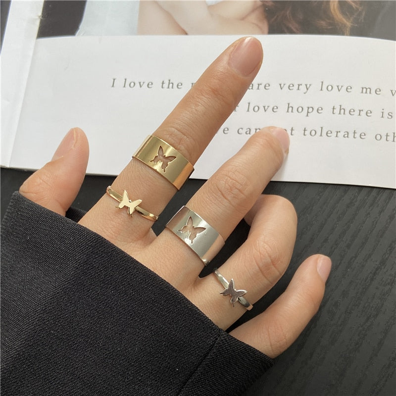 Trendy Silver Color Hip Pop Rings For Women Men Punk Cool Multi-layer Adjustable Open Finger Rings Set Party Gift Jewelry