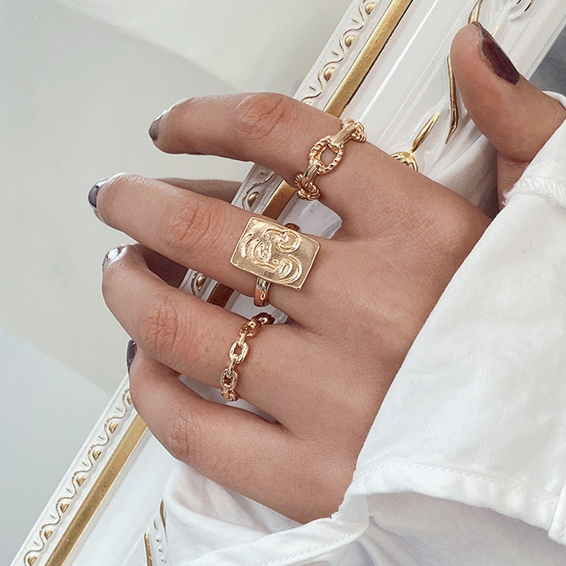Trendy Silver Color Hip Pop Rings For Women Men Punk Cool Multi-layer Adjustable Open Finger Rings Set Party Gift Jewelry