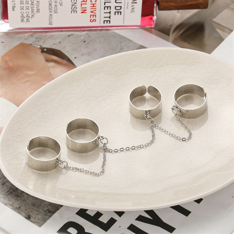 Trendy Silver Color Hip Pop Rings For Women Men Punk Cool Multi-layer Adjustable Open Finger Rings Set Party Gift Jewelry