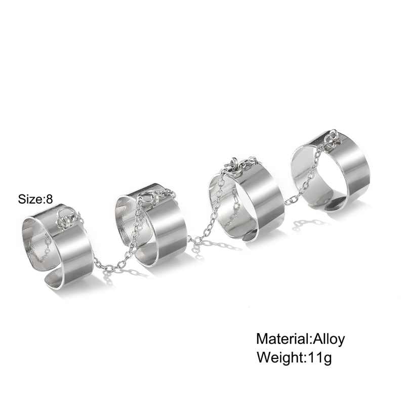 Trendy Silver Color Hip Pop Rings For Women Men Punk Cool Multi-layer Adjustable Open Finger Rings Set Party Gift Jewelry