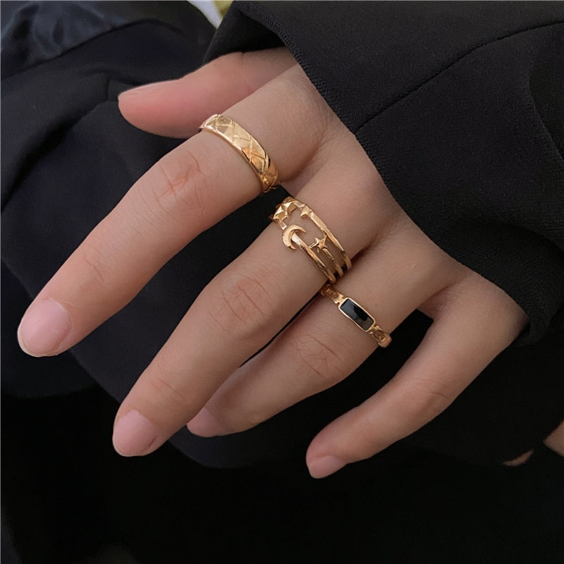 Trendy Silver Color Hip Pop Rings For Women Men Punk Cool Multi-layer Adjustable Open Finger Rings Set Party Gift Jewelry