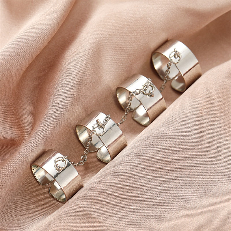 Trendy Silver Color Hip Pop Rings For Women Men Punk Cool Multi-layer Adjustable Open Finger Rings Set Party Gift Jewelry