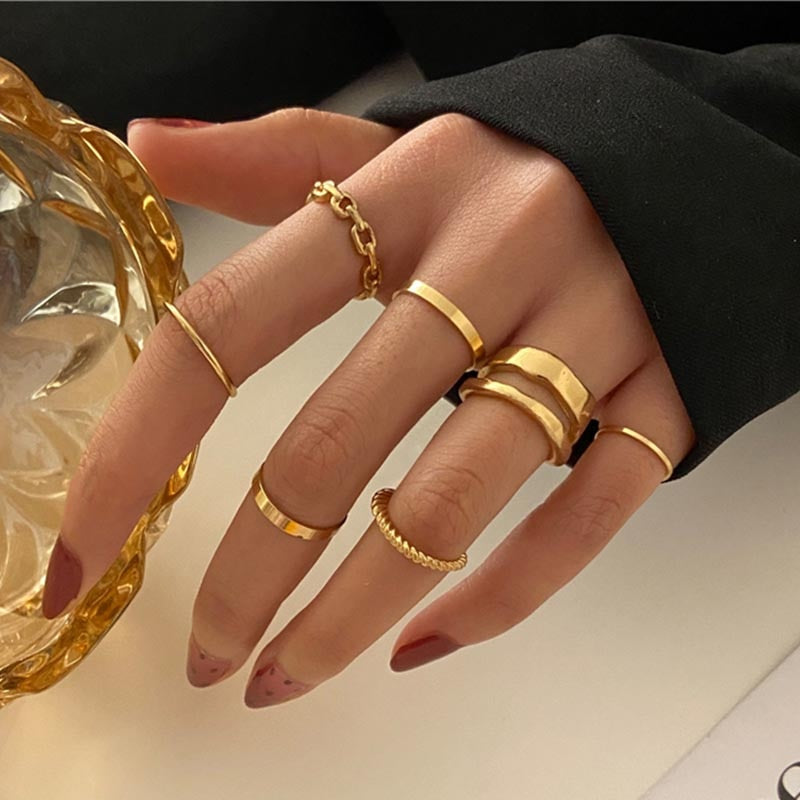 Trendy Silver Color Hip Pop Rings For Women Men Punk Cool Multi-layer Adjustable Open Finger Rings Set Party Gift Jewelry