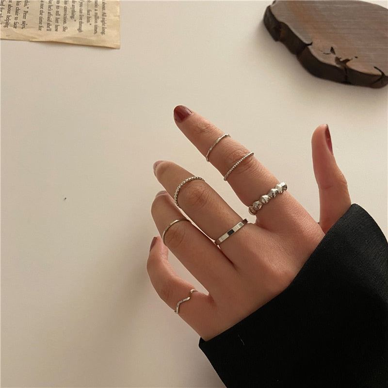 Trendy Silver Color Hip Pop Rings For Women Men Punk Cool Multi-layer Adjustable Open Finger Rings Set Party Gift Jewelry