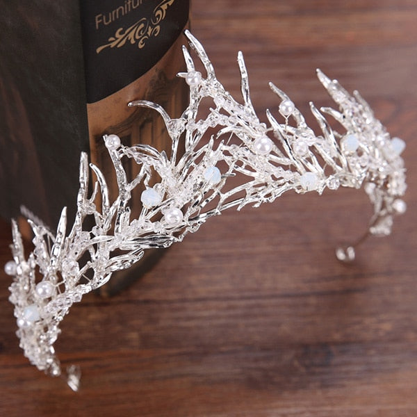 Trendy Silver Crystal Wedding Queen Crown Hair Jewelry Plated Rhinestones Tiaras Hairwear for Women Bride Wedding Accessories