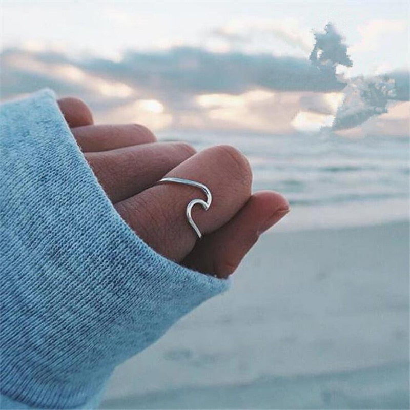 Trendy Silver Gold Color Alloy Sculpture Statement Sea Wave Ring For Women Men Finger Jewelry