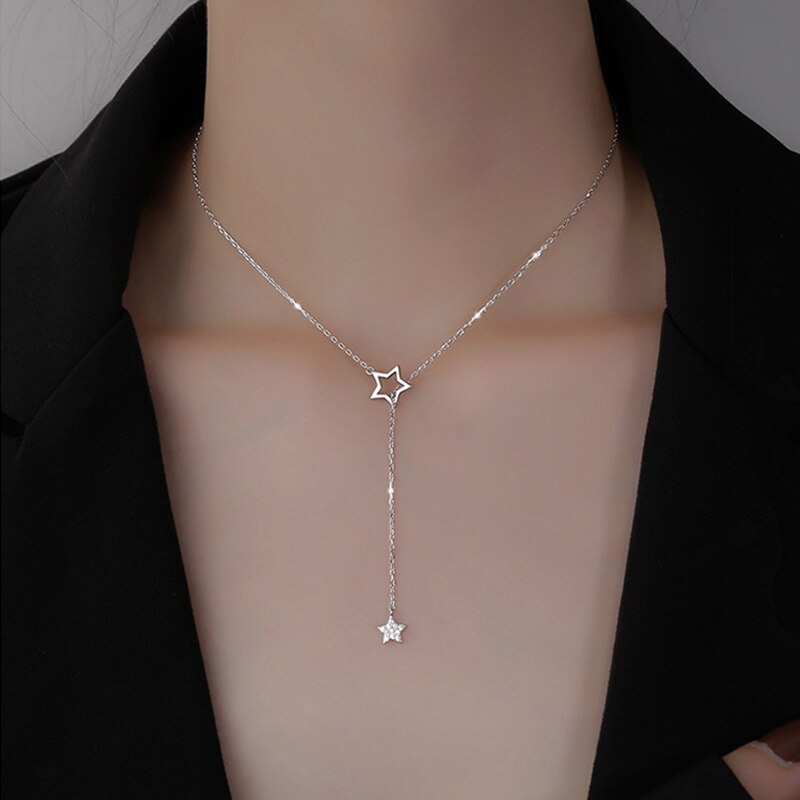 Trendy Silver Plated Double Layer Necklace Round Shiny Zircon Long Pendant Necklaces For Women Minimalist Fine Jewelry