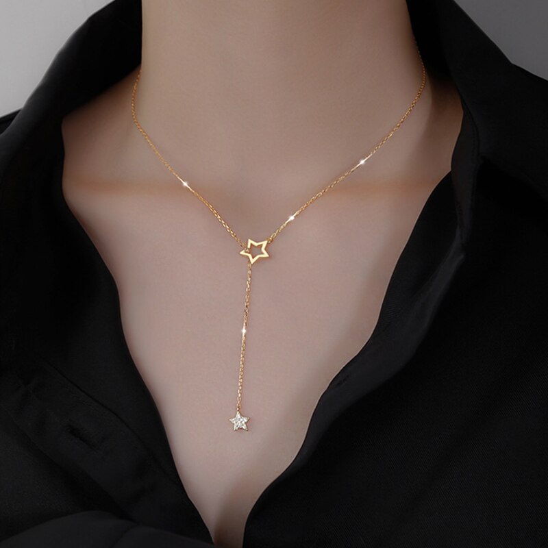 Trendy Silver Plated Double Layer Necklace Round Shiny Zircon Long Pendant Necklaces For Women Minimalist Fine Jewelry