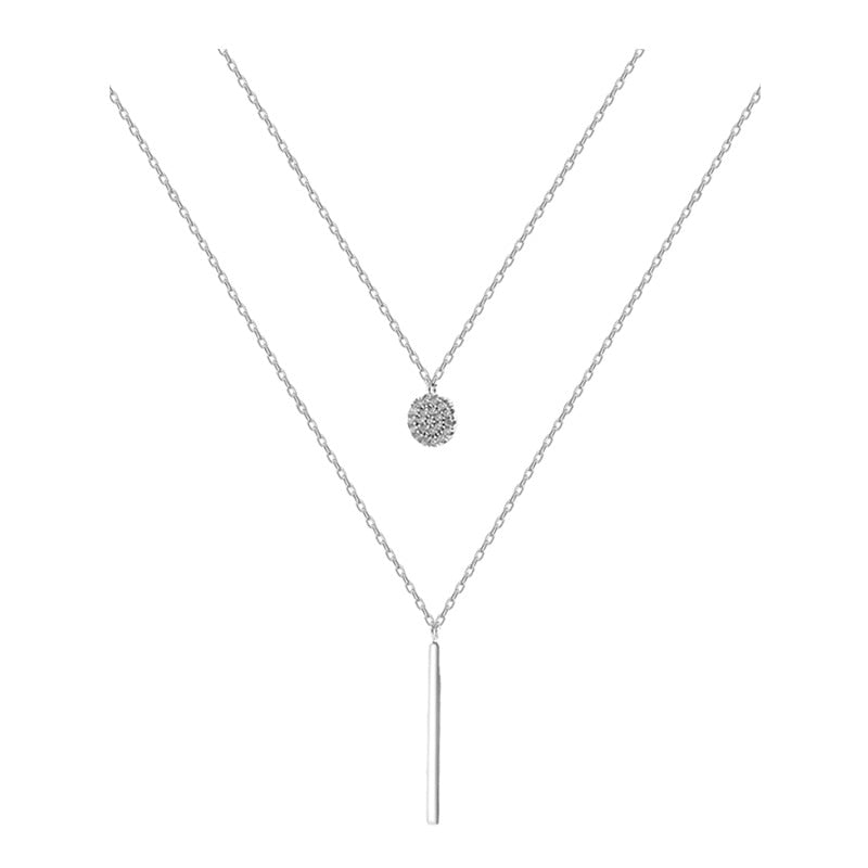 Trendy Silver Plated Double Layer Necklace Round Shiny Zircon Long Pendant Necklaces For Women Minimalist Fine Jewelry