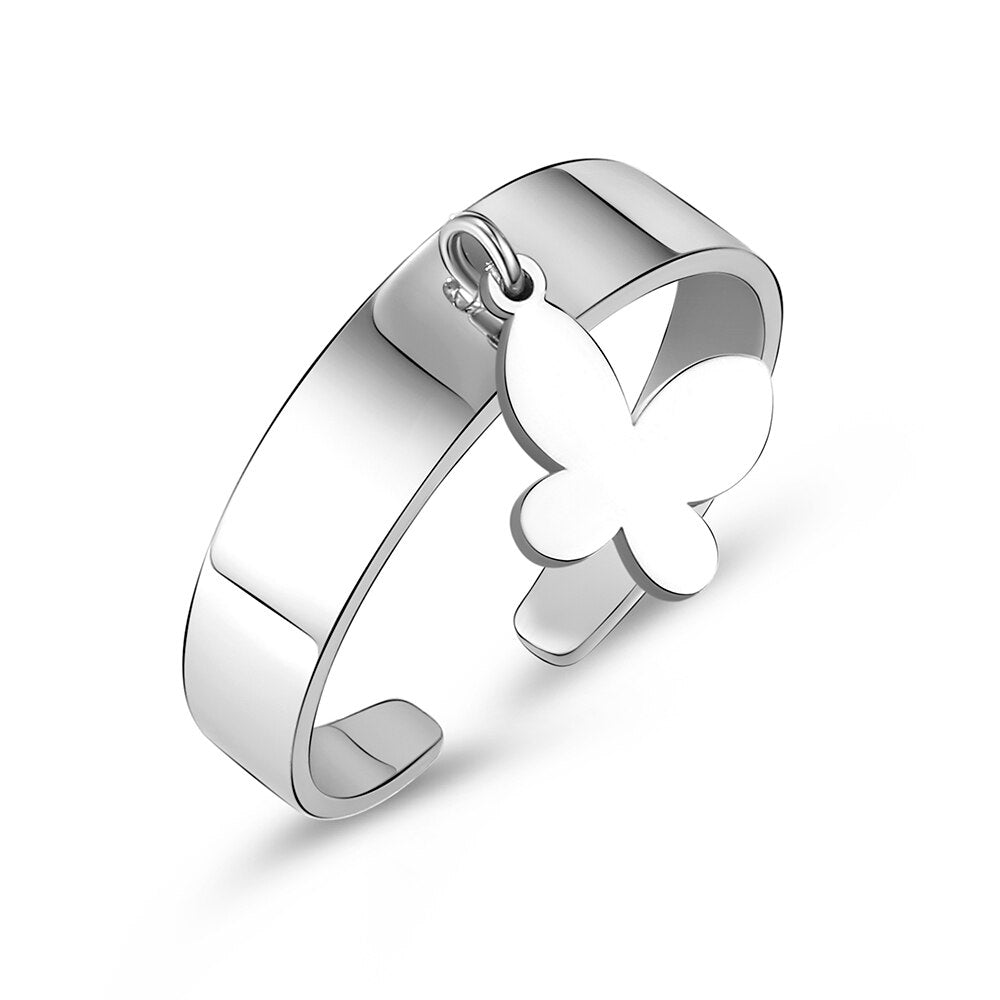 Trendy Silverly Stainless Steel Butterfly Rings For Women Girls Friendship Engagement Wedding Adjustable Rings Gift 2022 Jewelry