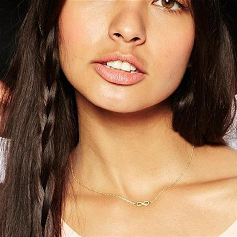 Trendy Simple Infinity Symbol Choker Necklace For Women Gold Color Collar Collier femme Statement jewelry Valentine's Day Gifts