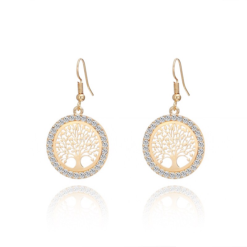 Trendy Simple Rose Gold Color Tree of Life Round Drop Earings for Woman Party Gift  Pendant Earring Accessories Jewelry  2022