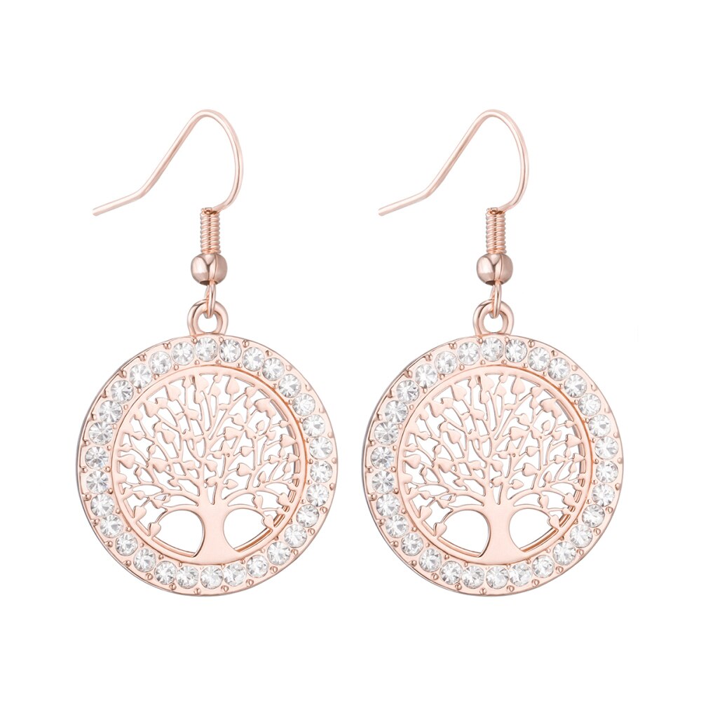 Trendy Simple Rose Gold Color Tree of Life Round Drop Earings for Woman Party Gift  Pendant Earring Accessories Jewelry  2022