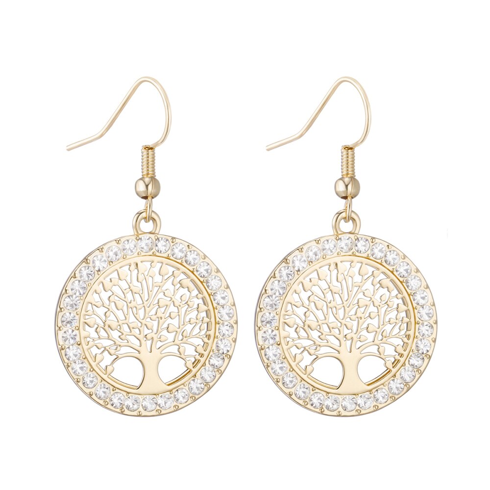 Trendy Simple Rose Gold Color Tree of Life Round Drop Earings for Woman Party Gift  Pendant Earring Accessories Jewelry  2022