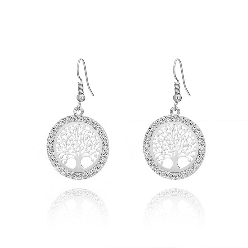 Trendy Simple Rose Gold Color Tree of Life Round Drop Earings for Woman Party Gift  Pendant Earring Accessories Jewelry  2022