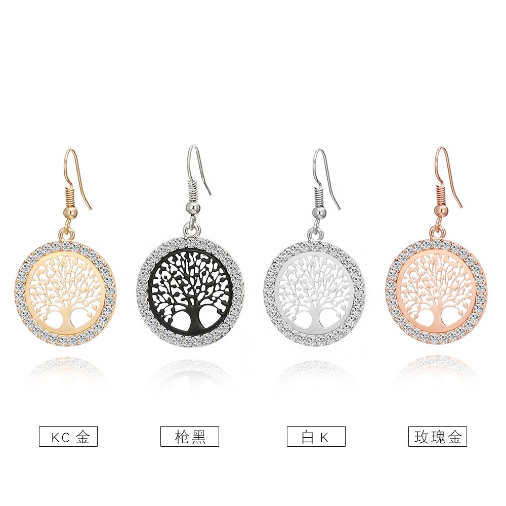 Trendy Simple Rose Gold Color Tree of Life Round Drop Earings for Woman Party Gift  Pendant Earring Accessories Jewelry  2022